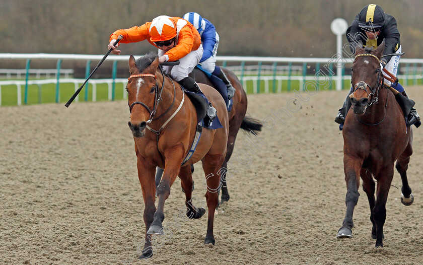 Goring-0005 
 GORING (left, Charles Bishop) beats SPIRIT WARNING (right) in The Bombardier March To Your Own Drum Handicap
Lingfield 22 Feb 2020 - Pic Steven Cargill / Racingfotos.com