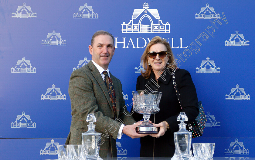 Skardu-0010 
 Presentation to Maureen Haggas for The Derrinstown British EBF Maiden Stakes won by SKARDU
Newmarket 28 Sep 2018 - Pic Steven Cargill / Racingfotos.com