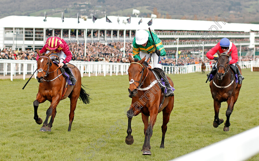 Champ-0005 
 CHAMP (centre, Barry Geraghty) beats MINELLA INDO (left) and ALLAHO (right) in The RSA Insurance Novices Chase
Cheltenham 11 Mar 2020 - Pic Steven Cargill / Racingfotos.com