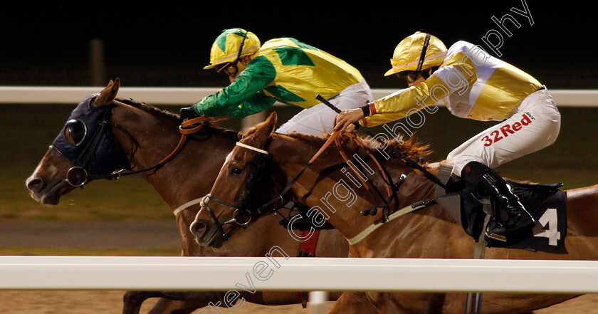 Fredricka-0004 
 FREDRICKA (left, Renato Souza) beats KREB'S CYCLE (right) in The totescoop6 Results At totepoolliveinfo.com Handicap Chelmsford 16 Nov 2017 - Pic Steven Cargill / Racingfotos.com