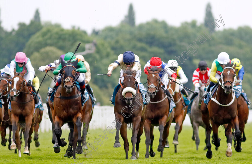 Quinault-0006 
 QUINAULT (2nd left, Connor Planas) beats WASHINGTON HEIGHTS (centre) in The Oakmere Homes Supporting Macmillan Sprint Handicap
York 17 Jun 2023 - Pic Steven Cargill / Racingfotos.com