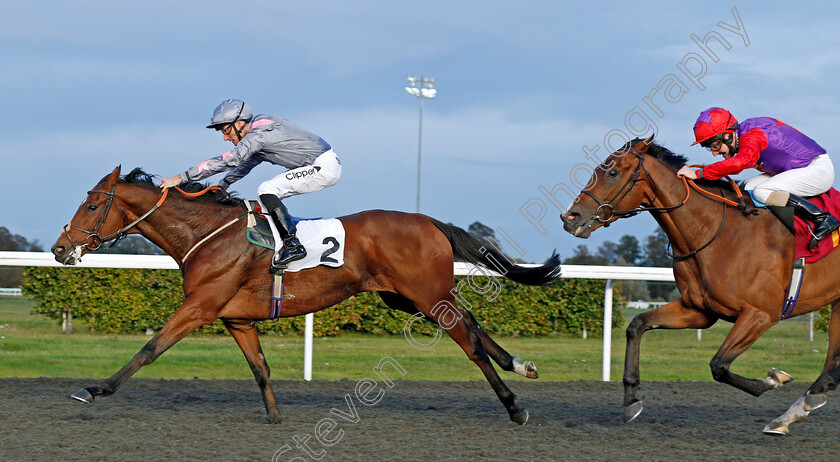 Regal-Director-0004 
 REGAL DIRECTOR (Daniel Tudhope) beats SINGING SHERIFF (right) in The 32red.com Handicap
Kempton 9 Oct 2019 - Pic Steven Cargill / Racingfotos.com