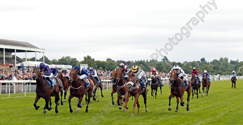 Flaming-Rib-0001 
 FLAMING RIB (Pierre-Louis Jamin) beats POCKETT ROCKETT (2nd right) and INSTINCTIVE MOVE (2nd left) in The Sky Bet Nursery
York 18 Aug 2021 - Pic Steven Cargill / Racingfotos.com