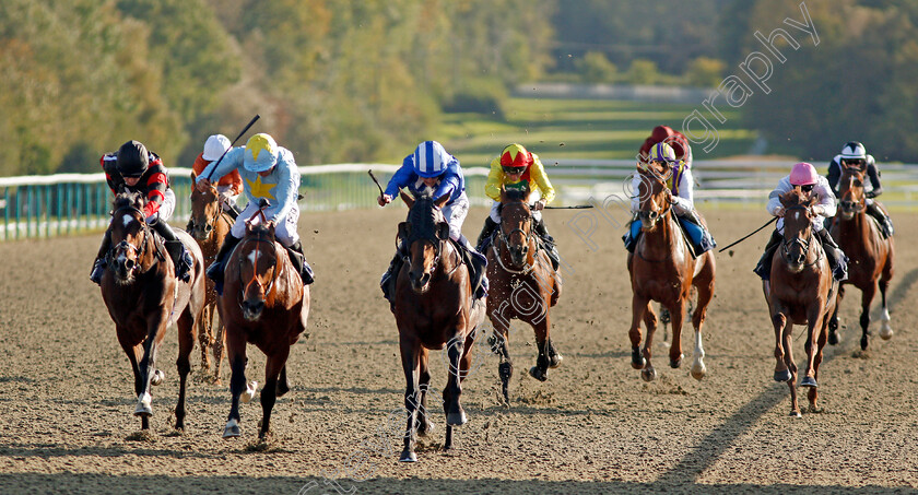 Dawaaleeb-0002 
 DAWAALEEB (centre, Jim Crowley) beats MR TYRRELL (2nd left) and FRANCIS XAVIER (left) in The AG Maiden Stakes Lingfield 5 Oct 2017 - Pic Steven Cargill / Racingfotos.com