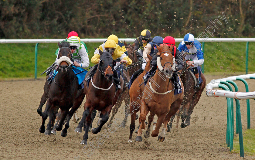 Unforgiving-Minute-0002 
 UNFORGIVING MINUTE (left, Adam Kirby) beats YEEOOW (centre) and FULLON CLARETS (right) in The Play Jackpot Games At sunbets.co.uk/vegas Claiming Stakes Lingfield 21 Nov 2017 - Pic Steven Cargill / Racingfotos.com