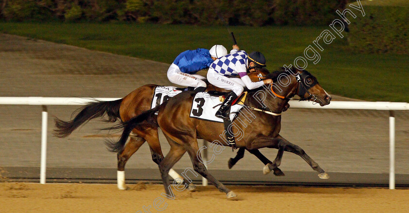 El-Chapo-0002 
 EL CHAPO (Luke Morris) beats RACING COUNTRY (farside) in The UAE 2000 Guineas Trial Div2 Meydan 25 Jan 2018 - Pic Steven Cargill / Racingfotos.com