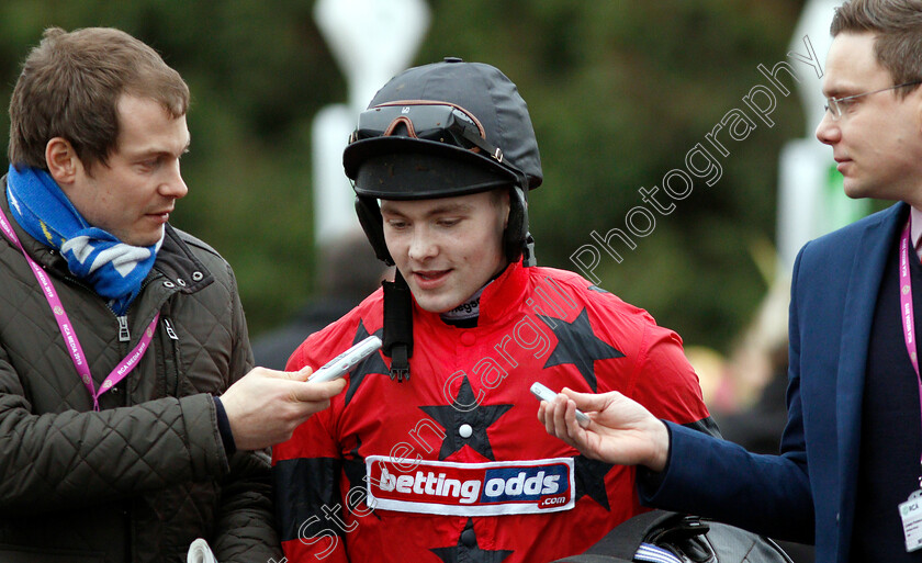 Jonjo-O Neill-Jr-0004 
 Jonjo O'Neill Jr talks to reporters after winning The Unibet Lanzarote Handicap Hurdle on BIG TIME DANCER
Kempton 12 Jan 2019 - Pic Steven Cargill / Racingfotos.com