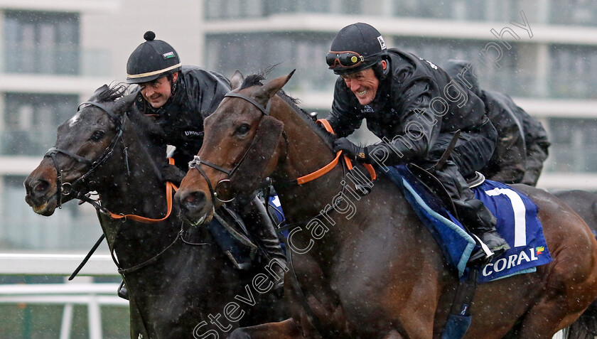 Champ-and-Shishkin-0002 
 CHAMP (right, A P McCoy) and SHISHKIN (left, Nico de Boinville) at Coral Gold Cup Weekend Gallops Morning
Newbury 15 Nov 2022 - Pic Steven Cargill / Racingfotos.com