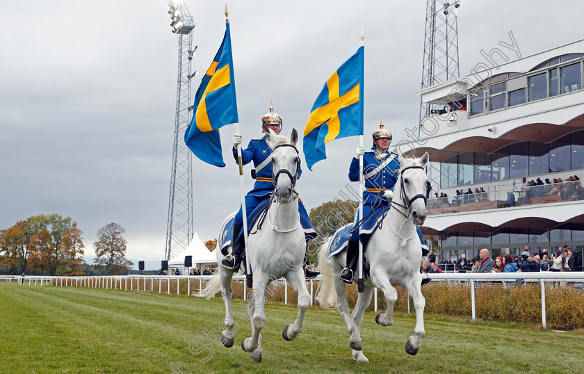 Bro-Park-0005 
 Horses of the Royal Guard gallop up the track
Bro Park Sweden 22 Sep 2019 - Pic Steven Cargill / Racingfotos.com