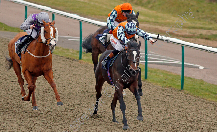 Cliffs-Of-Capri-0002 
 CLIFFS OF CAPRI (right, Dougie Costello) beats MEDICI BANCHIERE (left) in The 32Red.com Novice Stakes Lingfield 13 Jan 2018 - Pic Steven Cargill / Racingfotos.com