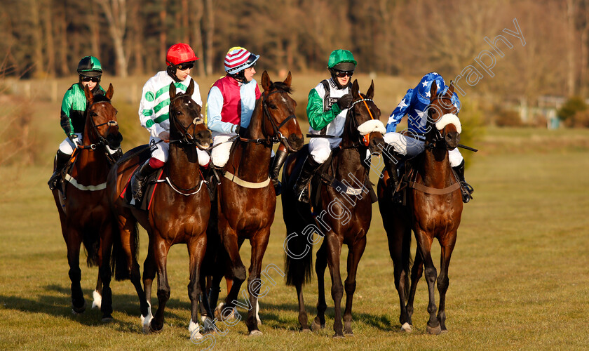 Market-Rasen-0002 
 Runners at the start for the Mansionbet Faller Insurance Handicap Chase (L to R); winner MONTY'S AWARD (Page Fuller) PRESENCE OF MIND (Aidan Coleman) OSCAR WILDE (Henry Brooke) ARTHUR'S SIXPENCE (David Bass) THAT'S A GIVEN (Tom O'Brien) 
Market Rasen 19 Apr 2021 - Pic Steven Cargill / Racingfotos.com