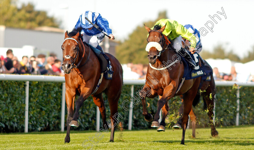 Enjazaat-0002 
 ENJAZAAT (left, Jim Crowley) beats MEDAHIM (right) in The Follow @willhillracing On Twitter Handicap
Doncaster 13 Sep 2019 - Pic Steven Cargill / Racingfotos.com