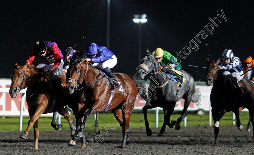 Seniority-0001 
 SENIORITY (left, James Doyle) beats ENNJAAZ (2nd left) in The 32Red On The App Store Handicap Kempton 11 Oct 2017 - Pic Steven Cargill / Racingfotos.com