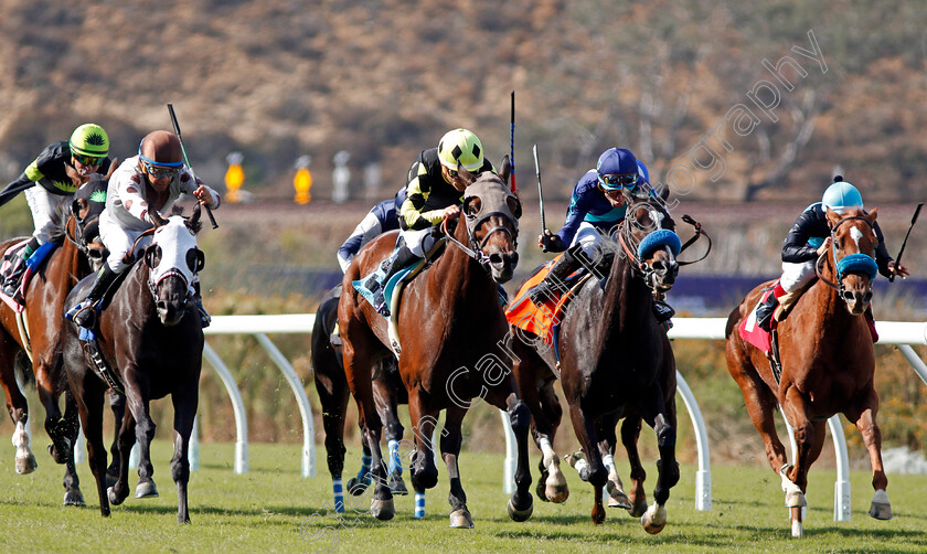 Salsita-0003 
 SALSITA (2nd right, Joel Rosario) wins Allowance Claimer at Del Mar USA 2 Nov 2017 - Pic Steven Cargill / Racingfotos.com