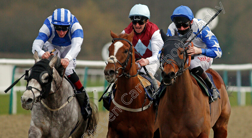 Murhib-0005 
 MURHIB (right, Robert Havlin) beats ARABESCATO (left, Adam Kirby) and THREE DRAGONS (centre, Joe Fanning) in The Heed Your Hunch At Betway Handicap
Lingfield 6 Feb 2021 - Pic Steven Cargill / Racingfotos.com