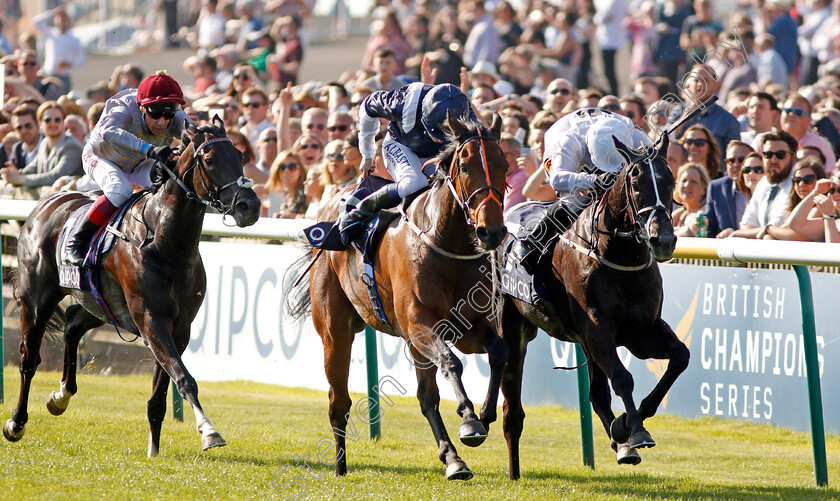 He s-Amazing-0003 
 HE'S AMAZING (centre, Oisin Murphy) beats MIDNIGHT WILDE (right) in The Qipco Supporting British Racing Handicap Newmarket 6 May 2018 - Pic Steven Cargill / Racingfotos.com