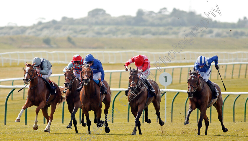 Shabeeb-0003 
 SHABEEB (right, Jim Crowley) beats SHRAAOH (2nd right) ALQAMAR (2nd left) and FIRE JET (left) in The Edmondson Hall Solicitors & Sports Lawyers Handicap Newmarket 18 May 2018 - Pic Steven Cargill / Racingfotos.com