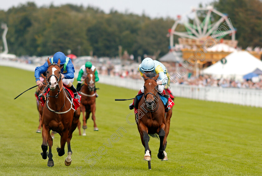 Dancing-King-0004 
 DANCING KING (left, Joe Fanning) beats NAGANO (right) in The Tote March Stakes
Goodwood 28 Aug 2021 - Pic Steven Cargill / Racingfotos.com