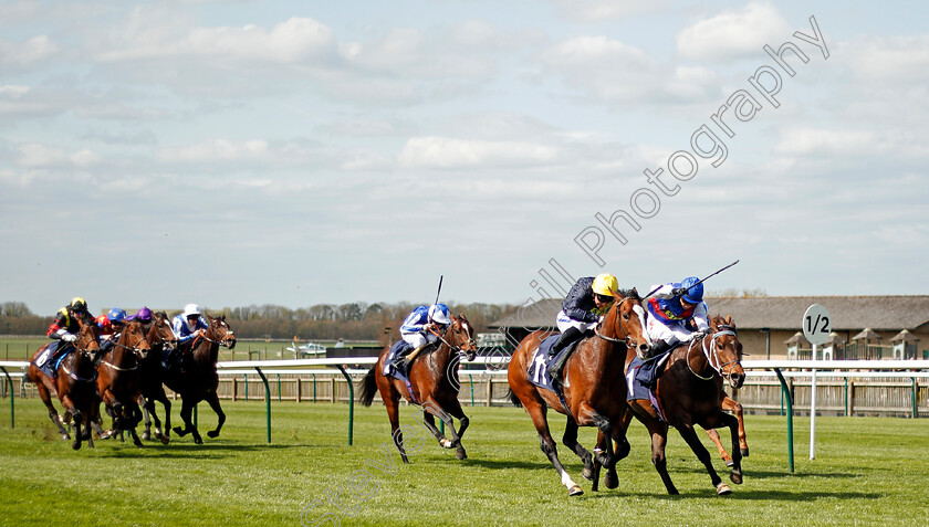 Porth-Swtan-0001 
 PORTH SWTAN (2nd right, Paul Hanagan) beats AMBIENT (right) in The Alex Scott Maiden Stakes Div2 Newmarket 17 Apr 2018 - Pic Steven Cargill / Racingfotos.com