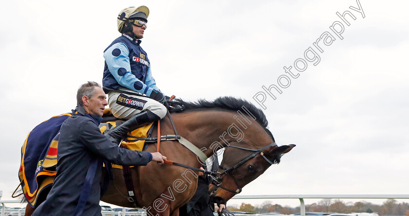 Edwardstone-0016 
 EDWARDSTONE (Tom Cannon) parading for The Betfair Tingle Creek Chase
Sandown 3 Dec 2022 - Pic Steven Cargill / Racingfotos.com