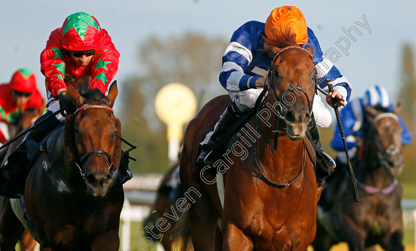 Warsaw-Road-0005 
 WARSAW ROAD (right, Jamie Spencer) beats ESPRIT DE CORPS (left) in The Heatherwold Stud Handicap Newbury 23 Sep 2017 - Pic Steven Cargill / Racingfotos.com