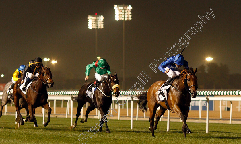 Promising-Run-0003 
 PROMISING RUN (Pat Cosgrave) beats REHANA (centre) in The Cape Verdi Stakes Meydan 25 Jan 2018 - Pic Steven Cargill / Racingfotos.com