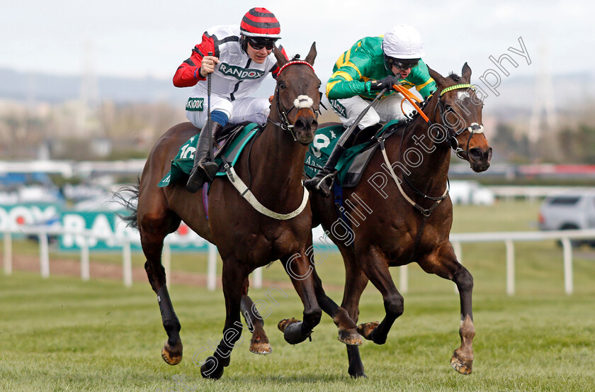 Party-Business-0003 
 PARTY BUSINESS (left, Charlie Todd) beats ILIKEDWAYURTHINKIN (right) in the EFT Construction Handicap Hurdle
Aintree 9 Apr 2022 - Pic Steven Cargill / Racingfotos.com