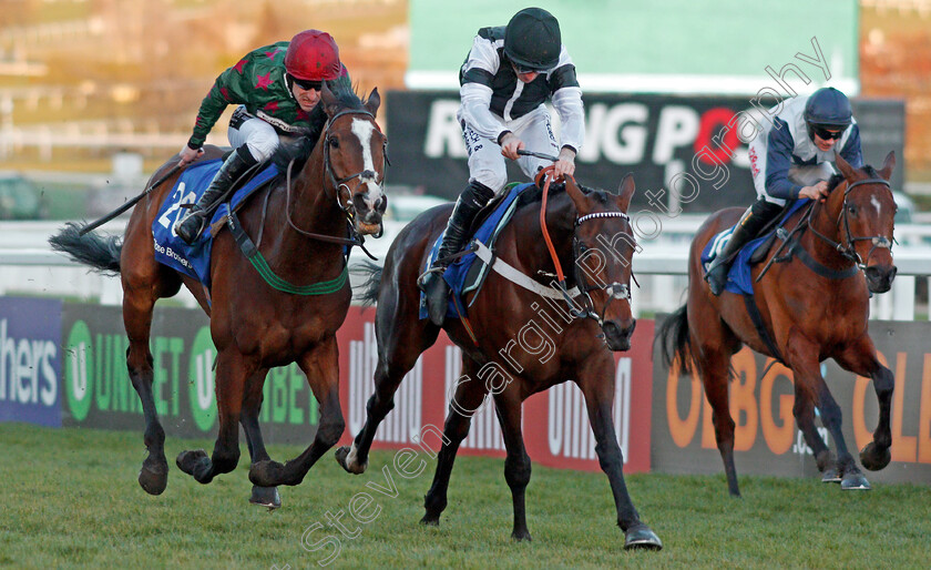 Mister-Whitaker-0001 
 MISTER WHITAKER (left, Brian Hughes) beats RATHER BE (centre) in The Close Brothers Novices Handicap Chase Cheltenham 13 Mar 2018 - Pic Steven Cargill / Racingfotos.com