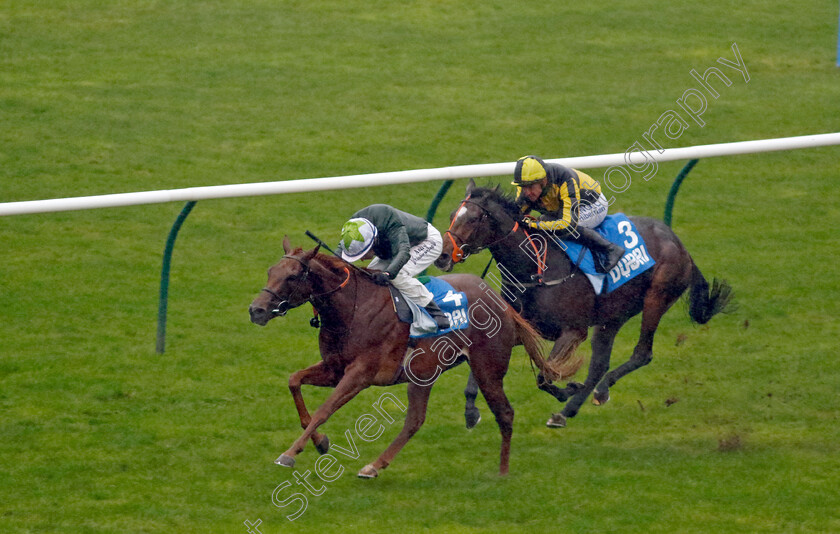 Glimpsed-0004 
 GLIMPSED (Rossa Ryan) beats GET THE MUSIC ON (right) in The Godolphin Under Starter Orders Maiden Fillies Stakes Div2
Newmarket 13 Oct 2023 - Pic Steven Cargill / Racingfotos.com