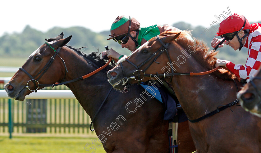 Saluti-0006 
 SALUTI (left, Kieran Shoemark) beats SPUN GOLD (right) in The Chemtest Environmental Laboratories Handicap Newmarket 18 May 2018 - Pic Steven Cargill / Racingfotos.com