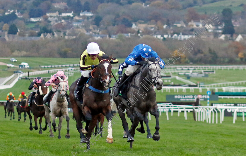 Burdett-Road-0005 
 BURDETT ROAD (left, Harry Cobden) beats BE AWARE (right) in The Unibet Greatwood Handicap Hurdle
Cheltenham 17 Nov 2024 - Pic Steven Cargill / racingfotos.com