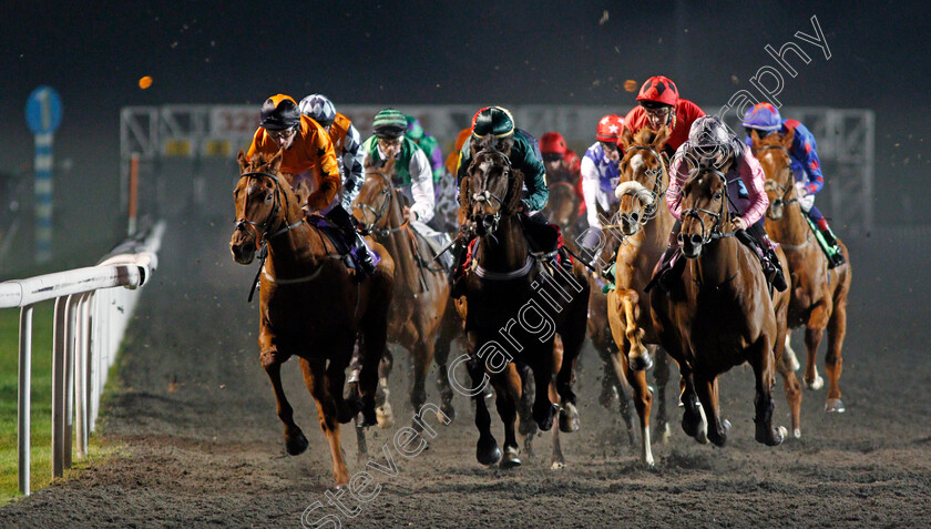 Deeley s-Double-0002 
 DEELEY'S DOUBLE (left, P J McDonald) on his way to winning The 32Red Casino Handicap Kempton 10 Jan 2018 - Pic Steven Cargill / Racingfotos.com