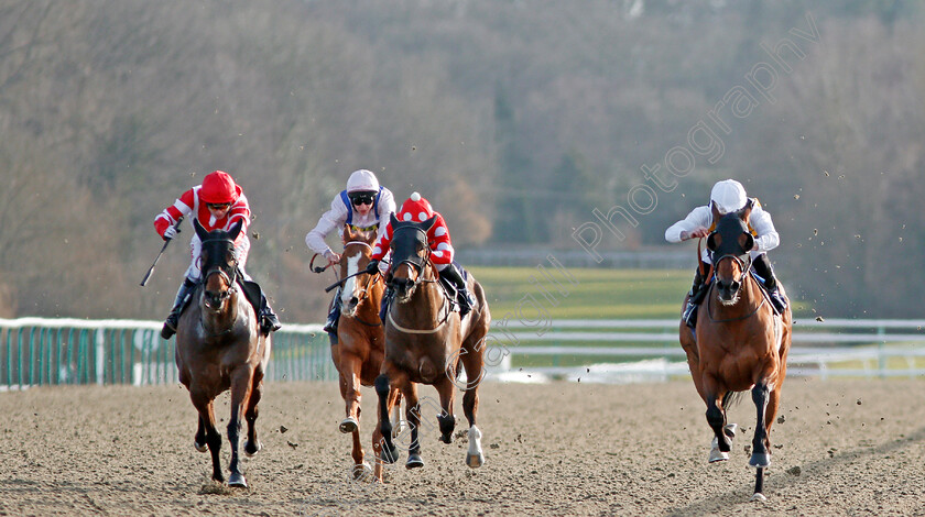 Burrumbeet-0002 
 BURRUMBEET (right, Richard Kingscote) beats DRAGON MALL (left) in The Play Jackpot Games At sunbets.co.uk/vegas Novice Stakes Lingfield 16 Feb 2018 - Pic Steven Cargill / Racingfotos.com