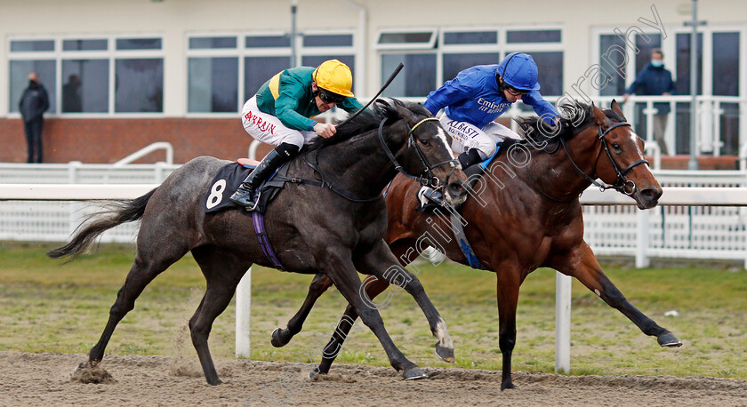 Regent-0003 
 REGENT (left, Robert Havlin) beats COLOUR OF LIGHT (right) in The tote Placepot Your First Bet Fillies Novice Stakes
Chelmsford 4 Mar 2021 - Pic Steven Cargill / Racingfotos.com