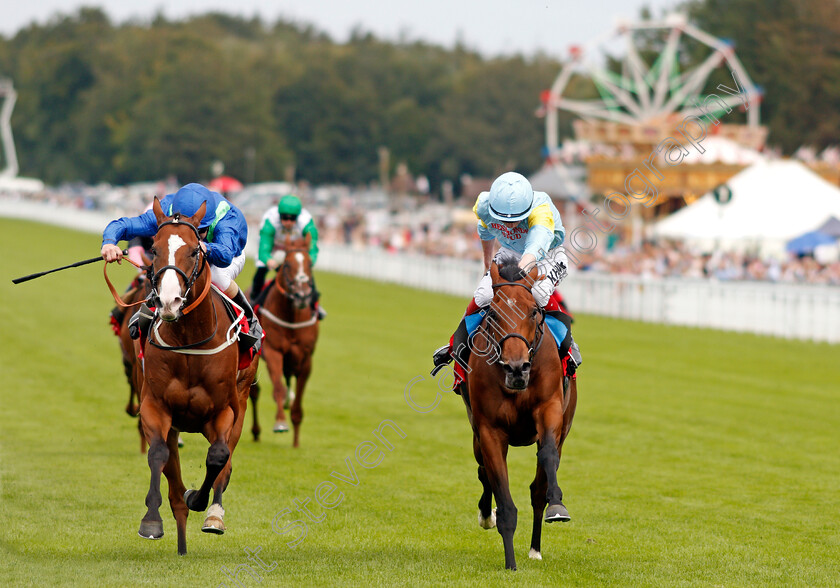 Dancing-King-0006 
 DANCING KING (left, Joe Fanning) beats NAGANO (right) in The Tote March Stakes
Goodwood 28 Aug 2021 - Pic Steven Cargill / Racingfotos.com