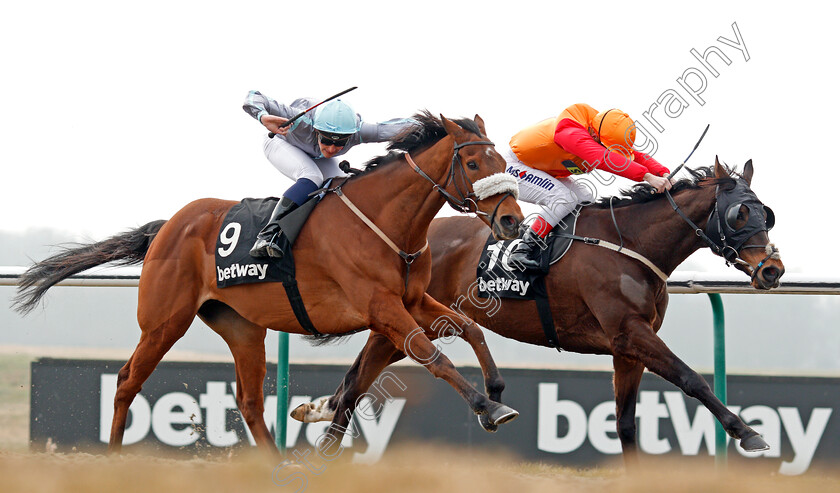 Attain-0002 
 ATTAIN (left, Pierre-Louis Jamin) beats WIDNES (right) in The Betway Casino Handicap Lingfield 3 Mar 2018 - Pic Steven Cargill / Racingfotos.com