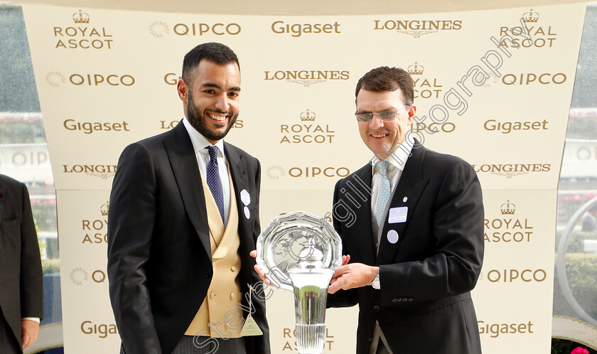 Leading-Trainer-0001 
 Presentation by Sheikh Fahad Al Thani to Aidan O'Brien for leading trainer
Royal Ascot 23 Jun 2018 - Pic Steven Cargill / Racingfotos.com