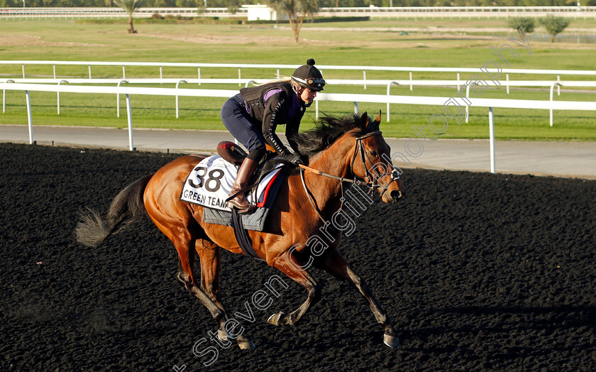 Green-Team-0001 
 GREEN TEAM training at the Dubai World Cup Carnival
Meydan 5 Jan 2023 - Pic Steven Cargill / Racingfotos.com