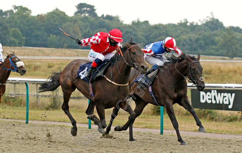 Laurentia-0003 
 LAURENTIA (left, Sophie Ralston) beats EMERALD FOX (right) in The Betway Classified Stakes
Lingfield 14 Aug 2020 - Pic Steven Cargill / Racingfotos.com