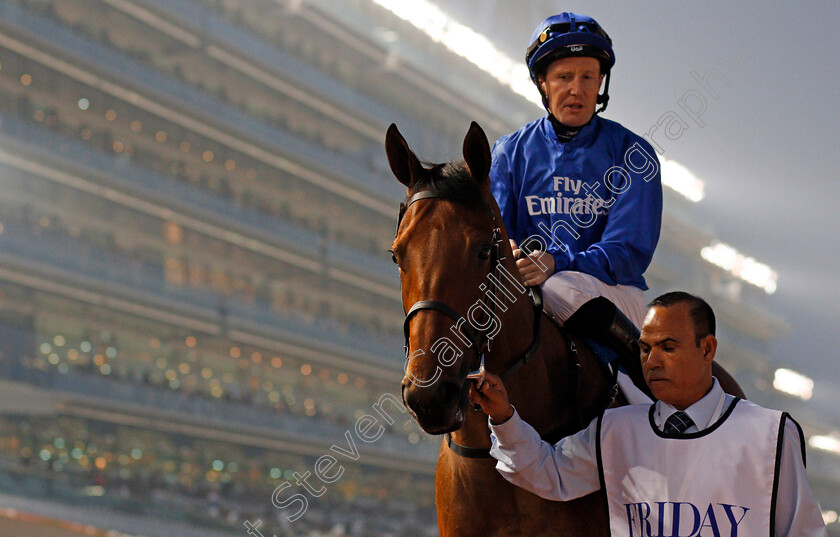 Winter-Lightning-0001 
 WINTER LIGHTNING (Pat Cosgrave) before The UAE 1000 Guineas Meydan 8 Feb 2018 - Pic Steven Cargill / Racingfotos.com