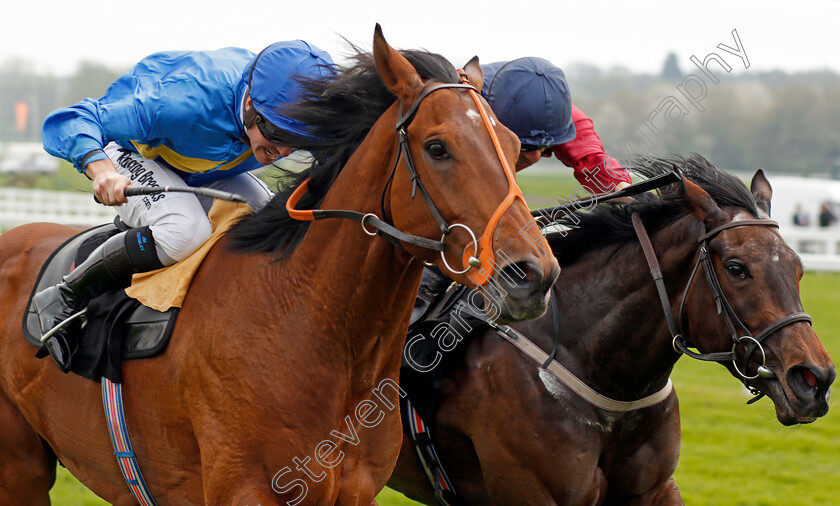 Adjutant-0005 
 ADJUTANT (left, Jim Crowley) beats WHY WE DREAM (right) in The Dubai Duty Free Tennis Championships Maiden Stakes Div1 Newbury 21 Apr 2018 - Pic Steven Cargill / Racingfotos.com