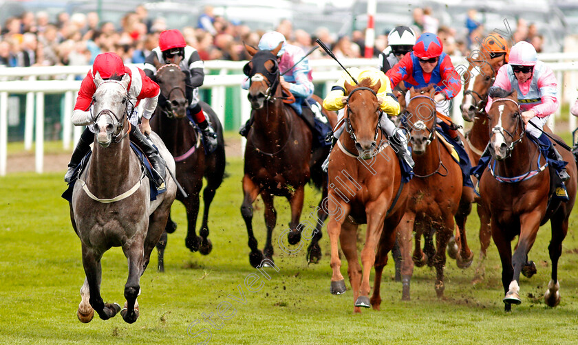 Spring-Loaded-0002 
 SPRING LOADED (Joey Haynes) beats JUSTANOTHERBOTTLE (centre) in The William Hill Portland Handicap Doncaster 16 Sep 2017 - Pic Steven Cargill / Racingfotos.com