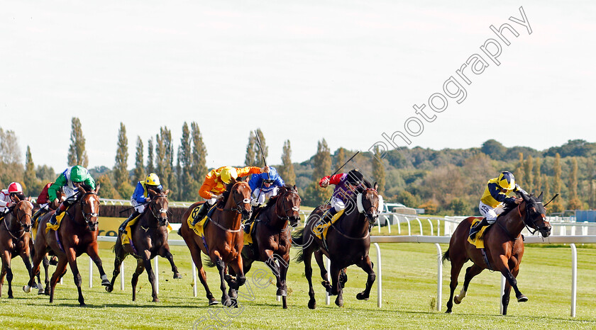 Desert-Encounter-0001 
 DESERT ENOCUNTER (Sean Levey) beats SECOND STEP (4th right) SECRET NUMBER (3rd right) and FABRICATE (2nd right) in The Dubai Duty Free Legacy Cup Stakes Newbury 23 Sep 2017 - Pic Steven Cargill / Racingfotos.com