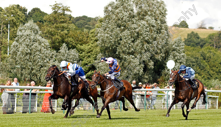 Danzeno-0001 
 DANZENO (right, Ray Dawson) beats TARBOOSH (centre) and DUBAI STATION (left) in The It Pays To Buy Irish EBF Conditions Stakes
Nottingham 10 Aug 2021 - Pic Steven Cargill / Racingfotos.com