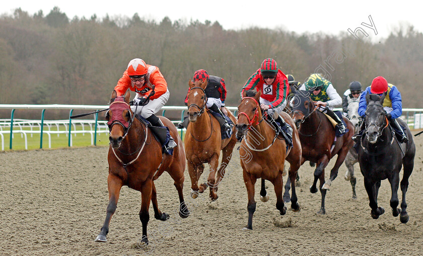 Goring-0002 
 GORING (Charles Bishop) beats MARATHA (right) and EASY TIGER (centre) in The Play For Free At sunbets.co.uk/vegas Handicap Lingfield 13 Dec 2017 - Pic Steven Cargill / Racingfotos.com