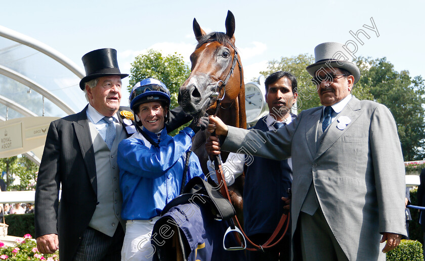 Eqtidaar-0012 
 EQTIDAAR (Jim Crowley) with Hamdan Al Maktoum and Sir Michael Stoute after The Commonwealth Cup
Royal Ascot 22 Jun 2018 - Pic Steven Cargill / Racingfotos.com