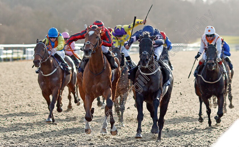 Fields-Of-Dreams-0002 
 FIELDS OF DREAMS (left, Jason Watson) beats THECHILDREN'STRUST (right) in The Bombardier British Hopped Amber Beer Handicap
Lingfield 11 Dec 2019 - Pic Steven Cargill / Racingfotos.com