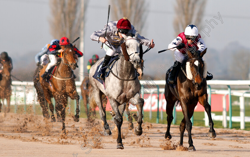 Fenjal-0003 
 FENJAL (left, Luke Morris) beats SINGE DU NORD (right) in The Ladbrokes Home Of The Odds Boost Nursery
Southwell 11 Dec 2018 - Pic Steven Cargill / Racingfotos.com