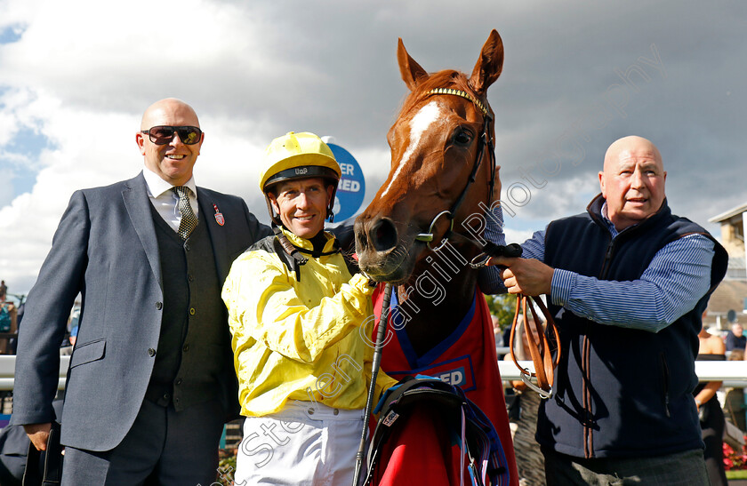 Nakheel-0010 
 NAKHEEL (Jim Crowley) with Owen Burrows after The Betfred Park Hill Stakes
Doncaster 12 Sep 2024 - Pic Steven Cargill / Racingfotos.com