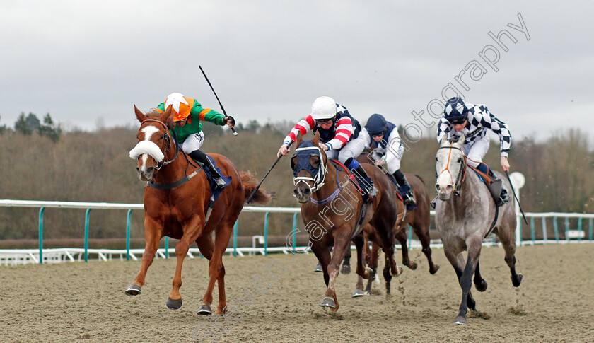 Puerto-De-Vega-0001 
 PUERTO DE VEGA (left, Sean Levey) beats IMPEACH (centre) and ARAMIS GREY (right) in The Betway Handicap
Lingfield 5 Feb 2022 - Pic Steven Cargill / Racingfotos.com